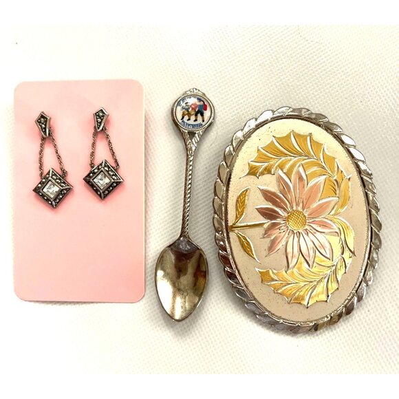 Gerry's Brooches, Rock Company Buckle, Bag By Debbie, 18k Gold Plate VTG Jewelry - Picture 3 of 9